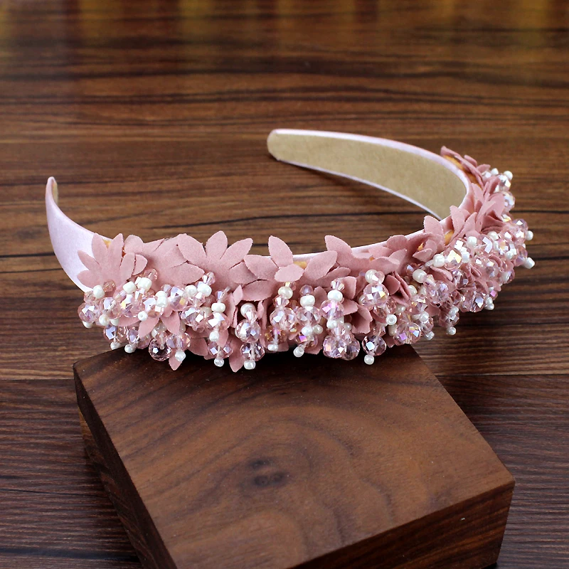 Boho Handmade White Pink Flower fasce per capelli da sposa perline di cristallo fasce da sposa per le donne eleganti decorazioni per capelli - Image 6
