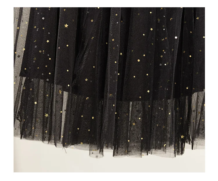 Sequin Star Mesh Dress Industrial Gauze Skirt Autumn And Winter Skirt Fairy Skirt CHIC Gentle Long Skirts