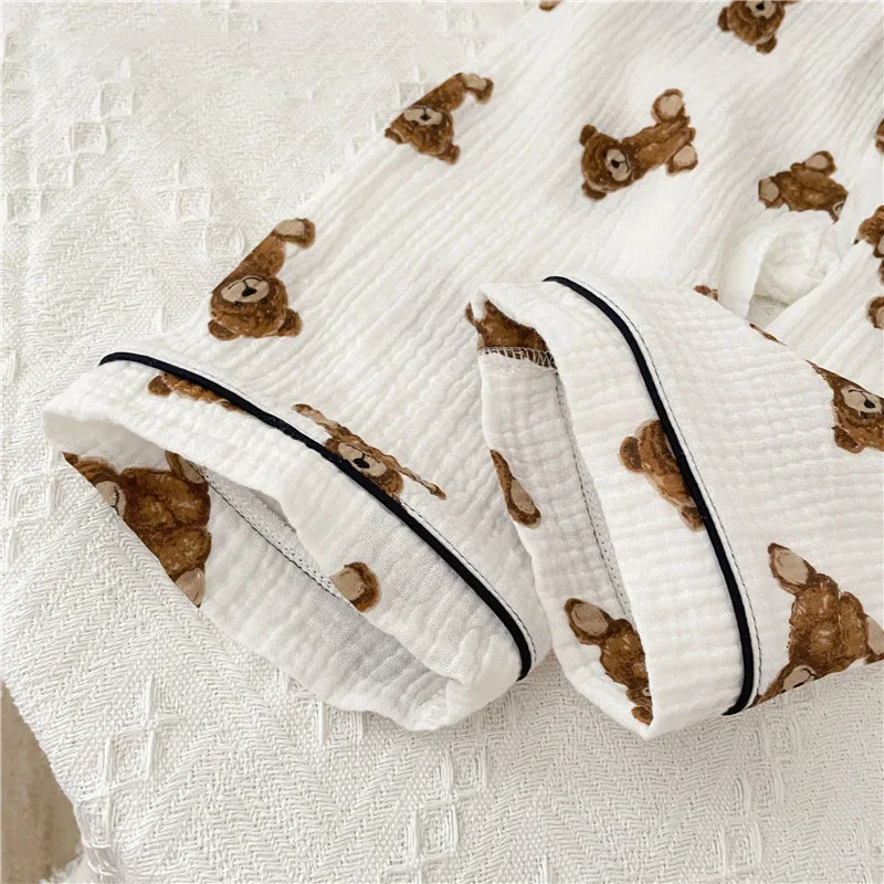 Cotton Kids Bear Pajamas Set Soft Breathable Cardigan Pants