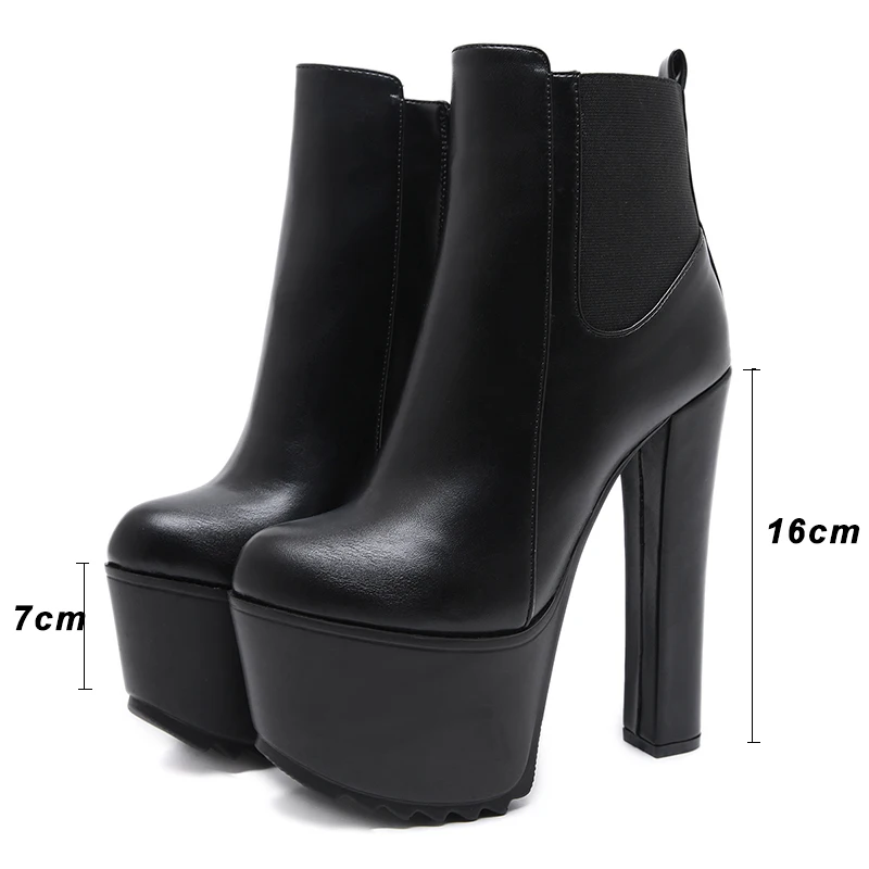 Kcenid/ г., пикантная зимняя обувь на высоком каблуке 16 см женские ботинки «Челси» с круглым носком женские ботильоны на толстом каблуке обувь на платформе