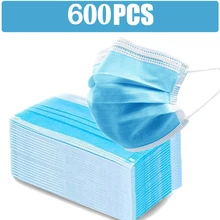 100/600Pcs Adult Disposable Mask Face Cover Mask Blue Adjustable Comfortable Masks For Outdoor Working mascarillas