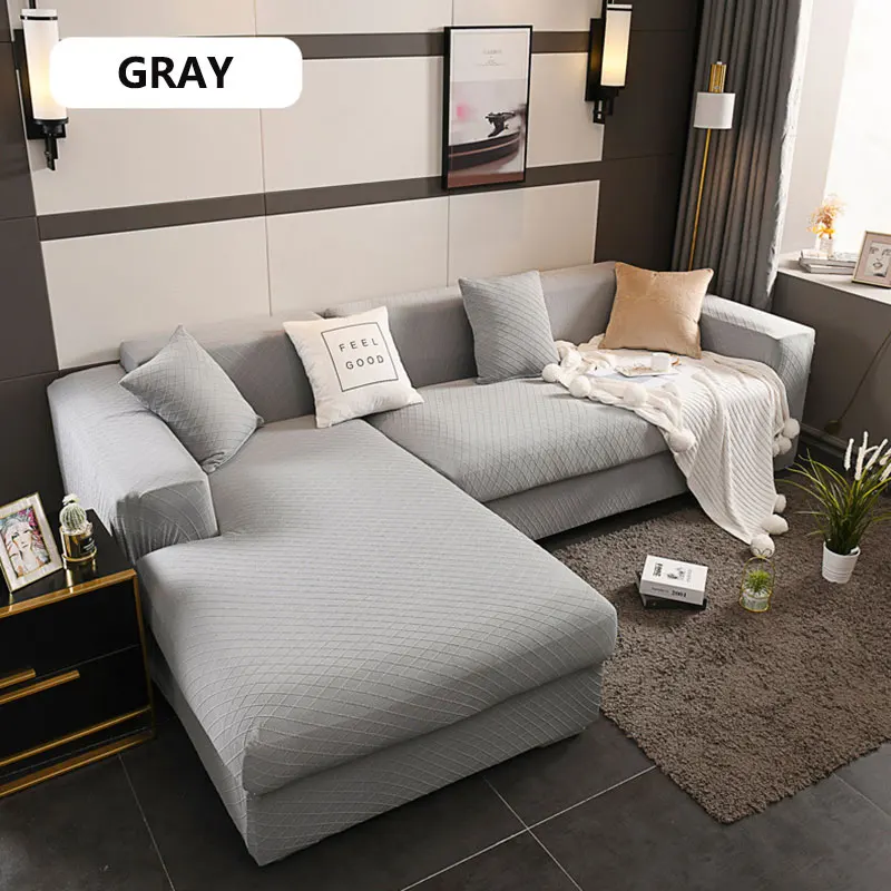 gray Однотонные клетчатые Чехлы для дивана, чехлы для дивана, для гостиной, угловые Чехлы для дивана, эластичные, u-образные, l-образные секционные Чехлы для дивана - Цвет: gray