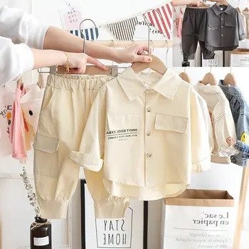 

Boys and Girls Suits Lettered printed Shirt and kids casual cargo Trousers Children's Clothing 3-8 Years Old infant baby cloth