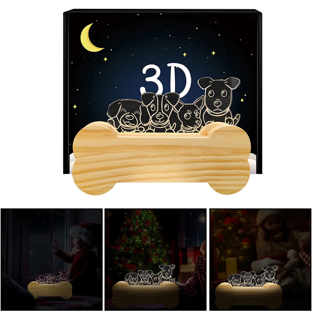 As Shown 3D Собака Деревянный светильник Светодиодный настольный светильник USB мощный мультяшный Ночной светильник Настольная лампа домашний декор для спальни лампа - Испускаемый цвет: As Shown