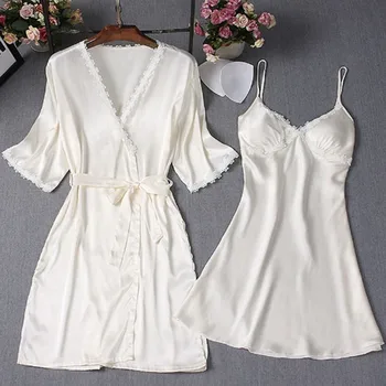 

New Style Women Casual Robe Dress V-neck Half Sleeve Lace Patchwork Comfortable Bathrobe Nightwear For Female Sleepwear S-3XL