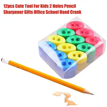 

12pcs Pencil Sharpener Portable 2 Holes Stationary Tool Student Hand Crank Cute Desktop Office School Handheld For Kids Gifts