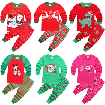 Christmas Boys Girls Cartoon Suit Cute Dinosaur Print Children Clothing Set Casual Kids Cotton Outfit 1-6 Year Baby Girl Clothes 1