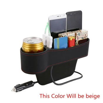 

Left Side Storage Box Crevice Seat Pocket Organizer W/2 USB Port Beige
