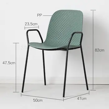 

Nordic armrest wrought iron dining chair desk chair home back leisure simple stackable restaurant net red negotiation chair