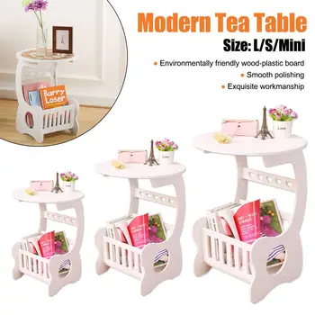 

Modern Coffee Table L/S/Mini Size Wood-Plastic Material Home Round Coffee Tea Table Bed Bedside Table with Edge Storage Shelf