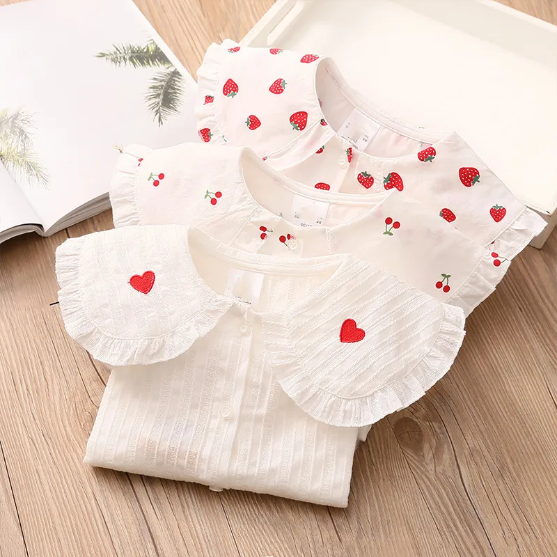 Spring Autumn 2 3 4 6 10Years Toddler Kids Fashion Big Turn Down Collar Full Print Tops Baby Girls Long Sleeve Blouse Shirt
