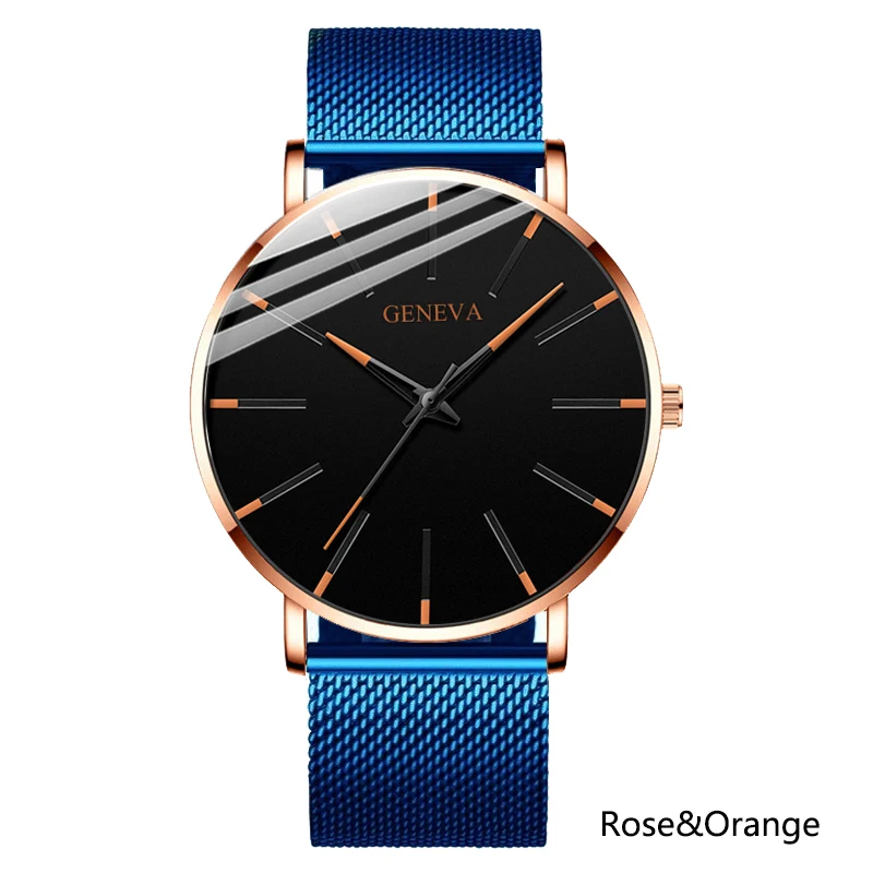 rose orange Мужские деловые ультра тонкие часы, Роскошные мужские часы с сетчатым ремешком из нержавеющей стали, повседневные Аналоговые Спортивные кварцевые наручные часы Herren Uhren - Цвет: rose orange