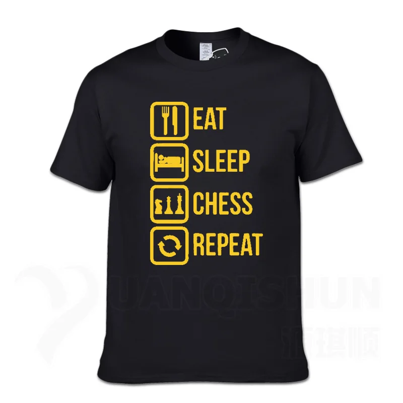 Повседневная футболка с надписью «Eat Sleep Chess Repeat», забавные мужские футболки, Подарочная хлопковая футболка с коротким рукавом, модные хлопковые топы 16 цветов - Цвет: Black 2