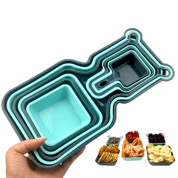 

Stackable Snack Tray Set Square Salad Snack Fruit Bowls Multi-Function Measuring Spoons Portable Outdoor Tableware 10PCS/Set