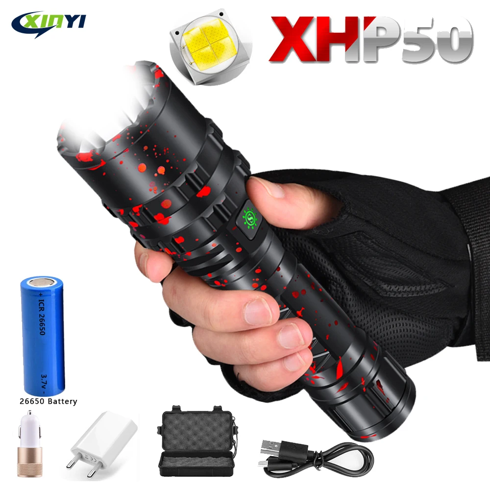 Comprar 80000LM poderoso XHP50 linterna LED Xlamp de aluminio de caza L2 impermeable 5 modos de luz de la antorcha de Lanterna uso 18650 batería 26650