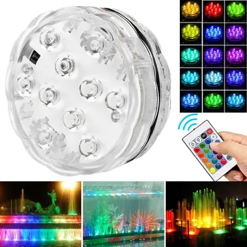 

10 Led RGB Submersible Light Remote Control Underwater Pool Lamp Battery Operated Aquarium Garden Party Decoration Waterproof