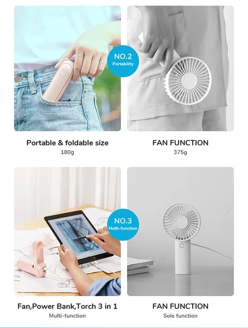 Gadgetoo Jisulife F8X Mini Fan Portable Fan 4800Mah Rechargeable Fan With Power Bank And Flashlight Function (Life 8 Plus)