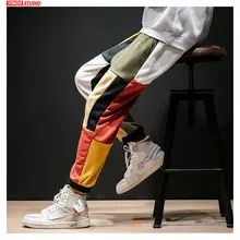 Дропшиппинг мешковатые хип-хоп шаровары осенние мужские уличные повседневные брюки мужские японские Лоскутные цветные брюки мужские