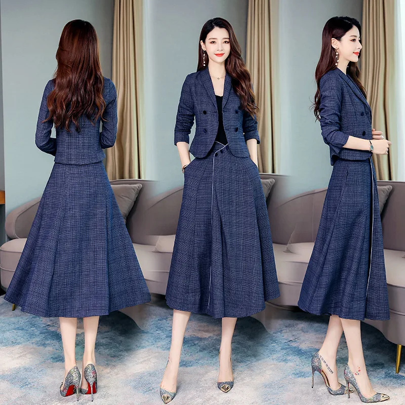 

Plaid Skirt WOMEN'S Suit 2019 New Style Spring And Autumn Long Sleeve Suit Early Autumn Slimming Elegant Trendy Two-Piece Set