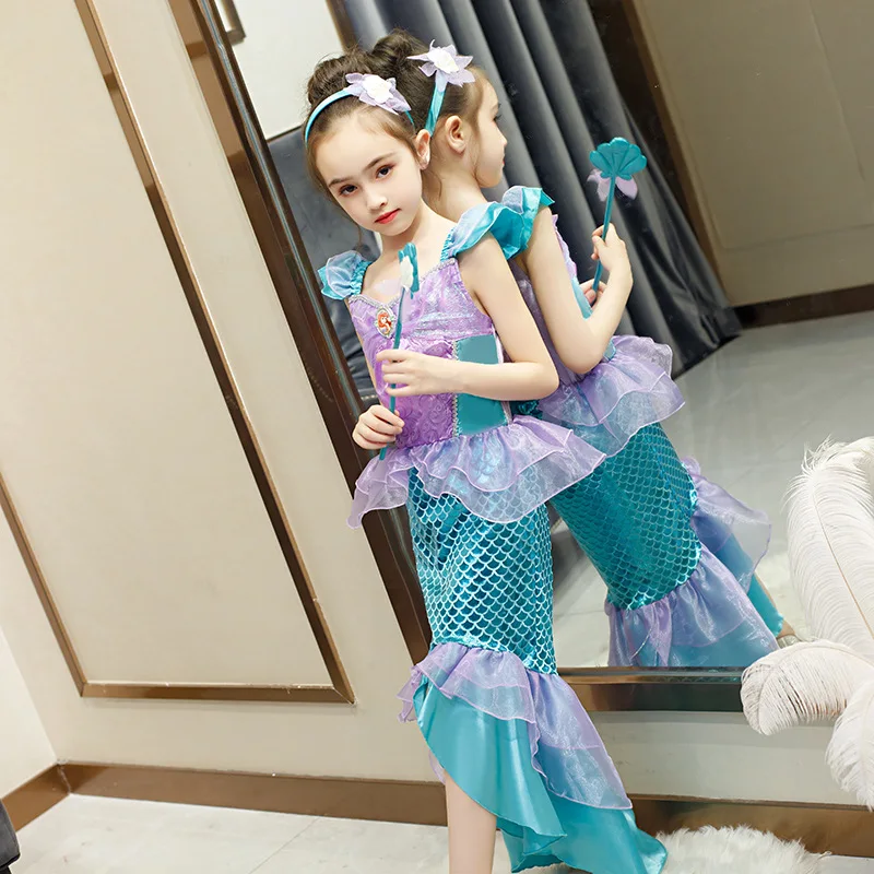New Kids Dress for Fishtail Skirt Girls Clothes Summer Princess Dress Mermaid Girl Halloween Performance Costume