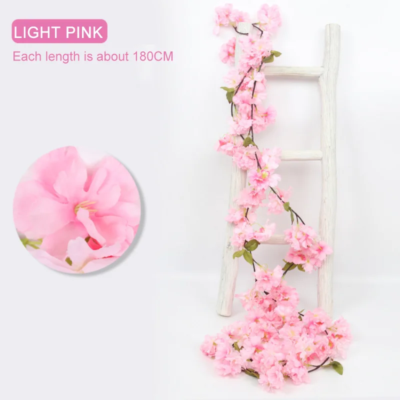 

Artificial Flowers Silk Ivy Wall Hanging Sakura Cherry Rattan Wedding Arch Decoration Vine Garland Wreath Home Party Decor 180cm