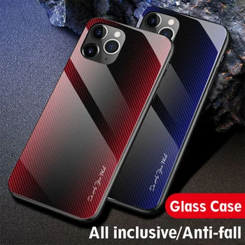 

30pcs/lot For iPhone 11 Pro Gradient Stripe Tempered Glass Case For iPhone 11 Pro Max Shockproof TPU Soft Side Hard Case