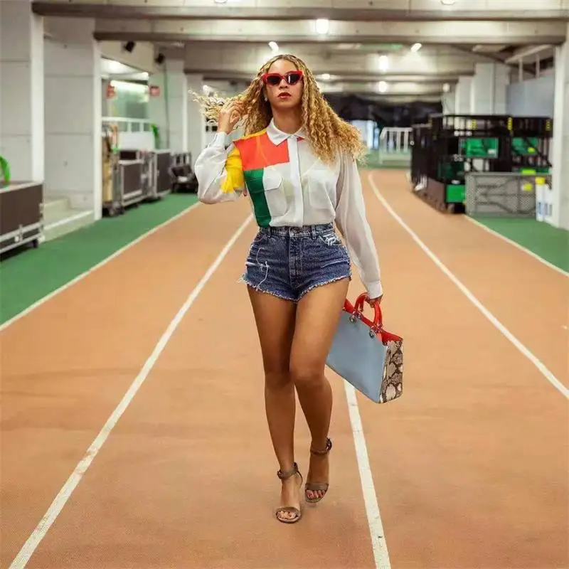 

Contrast Color Patchwork Single-Breasted Shirt 2019 Spring Streetwear Woman Turn-Down Collar Long Sleeve Pocket Blouses HM6069