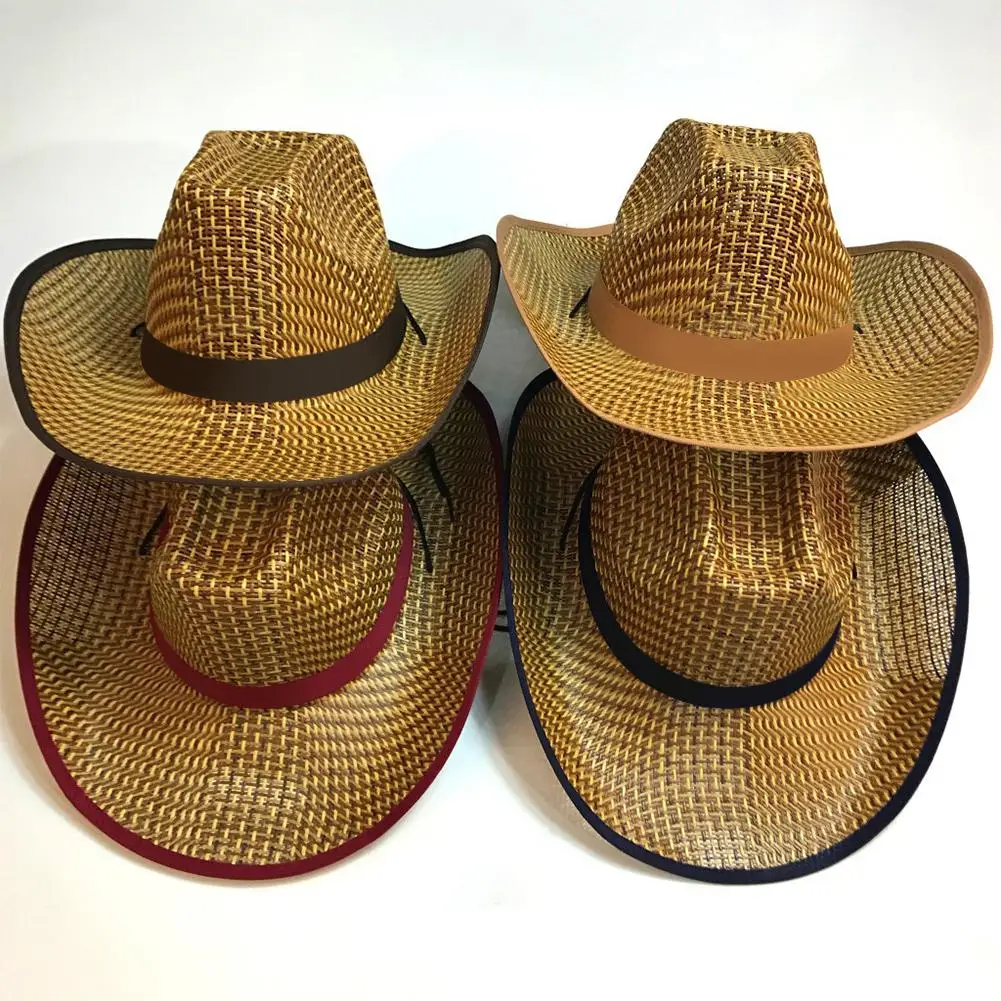 

Outdoor Sport Camping Fishing Summer Sun Block Hat Cowboy Hat Straw Hat for Men Sun-shade Hat Cap Fishing Hiking