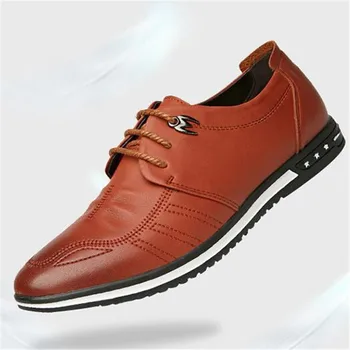 

Spring Autumn Men Shoes Breathable Men Casual Fashion Flats Lace-up Leather Shoe Zapatillas Hombre black brown plus 38-44