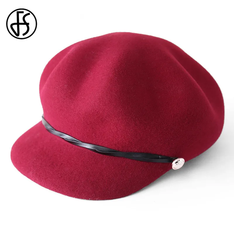 FS Женская однотонная одноцветная восьмиугольная кепка Newsboy, женская повседневная черная красная шерстяная шапка, осенние зимние шапки, Зимний берет, женская шапка для художника