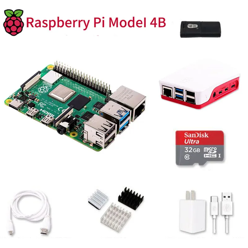 

Raspberry Pi 4 Model B PI 4B 1GB/2GB/4GB Board+Heat Sink+Power Adapter+Case Box+32GB SD+HDMI Cable.better than raspberry pi 3