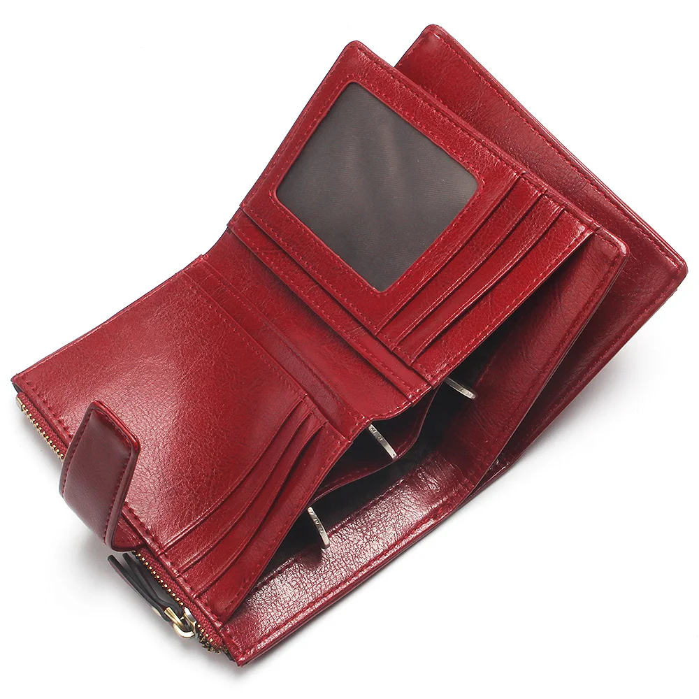Lady Fashion Oil Waxed Wallet Smooth And Soft 100% Genuine Leather Wallet Red Multi-Function Card Holder Women's Wallet Lady Fashion Oil Waxed Wallet Smooth And Soft 100% Genuine Leather Wallet Red Multi-Function Card Holder Women's Wallet