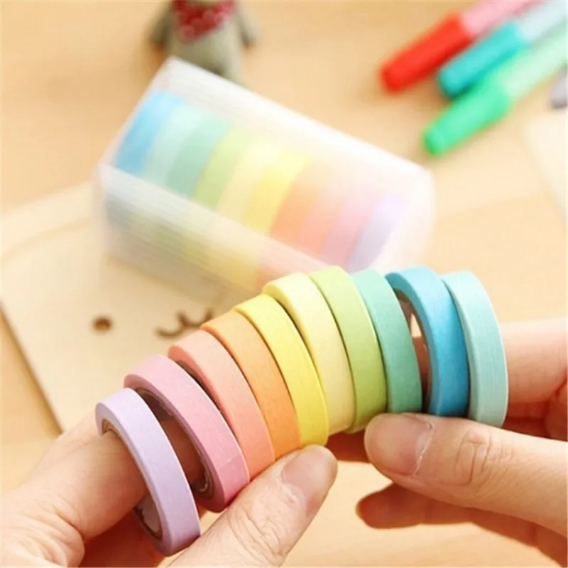 Липкий Бумага Радуга Washi 10 шт. клей малярный Скрапбукинг Декоративные Япония клейкие Ленты Плоская медная клейкая лента