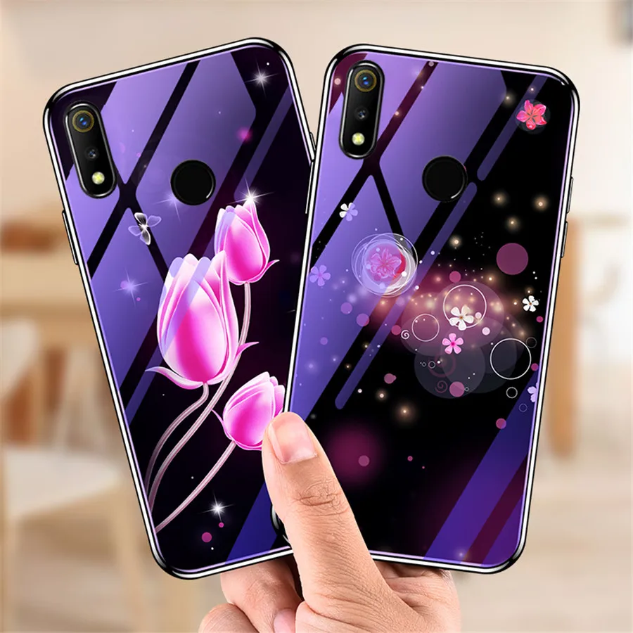 Для OPPO F5 F7 F9 F11 Pro A79 A73 A37 Защитная крышка Гальваническое Цветочное Стекло для Reno Z 2Z