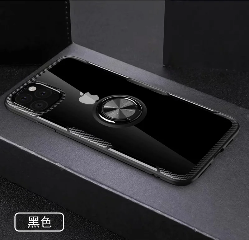 All Black Чехол для Apple iPhone 11 Pro Max 6 6S 7 8 Plus X XS Max XR чехол Прозрачный ударопрочный стенд для колец на палец Магнит мягкий чехол - Цвет: All Black
