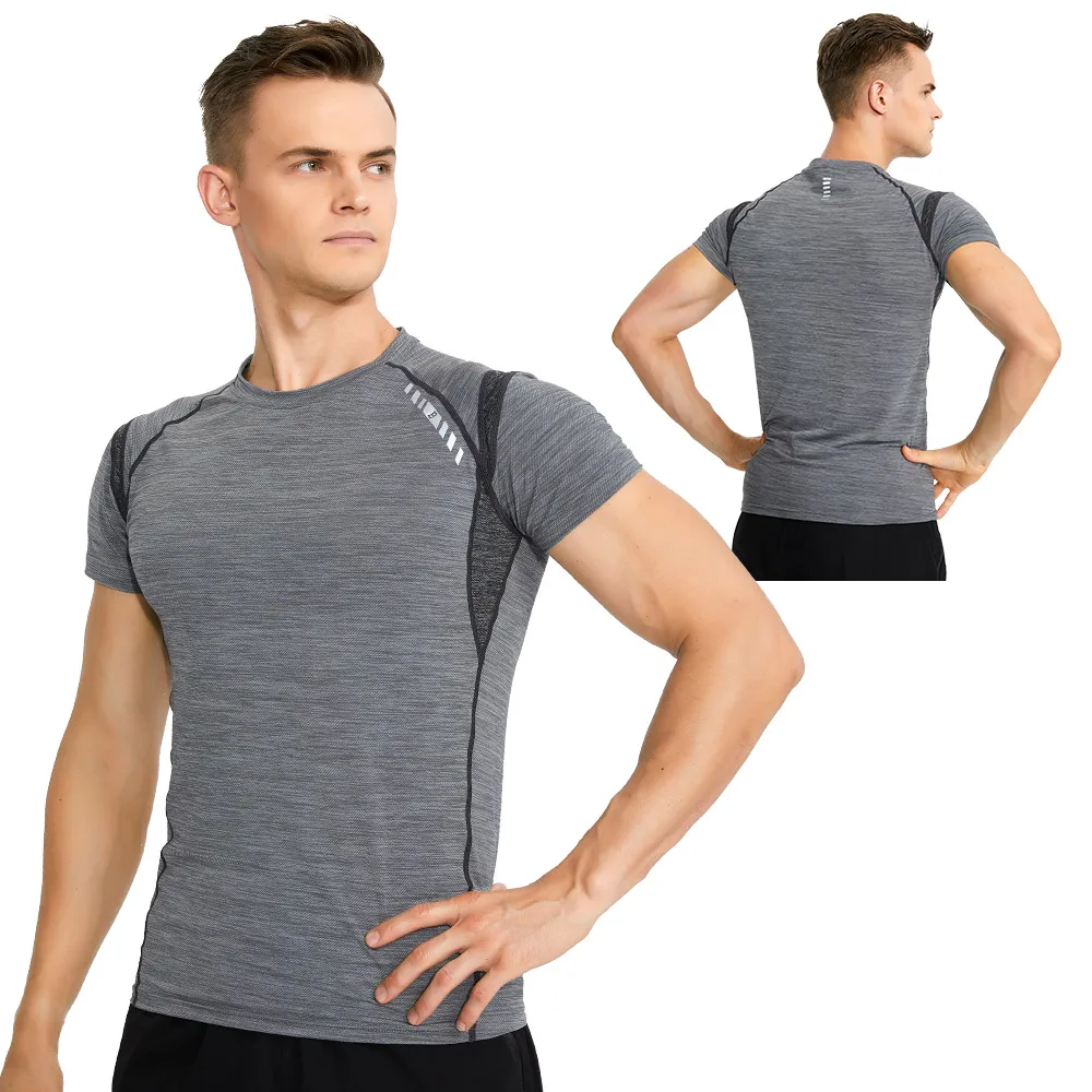 

Muscle Shirts Men Quick Drying Short Sleeve Sport T Shirt Gym Clothing Fitness Coach Running Shirt Men Breathable Tight T-Shirt