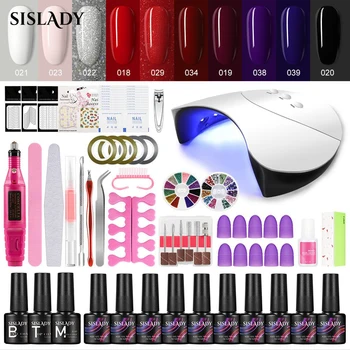 

SISLADY Nail Polish Set With Lamp Manicure Set Nail Kit Tools For Manicure Set For Gel Varnish For Nail Art Kit