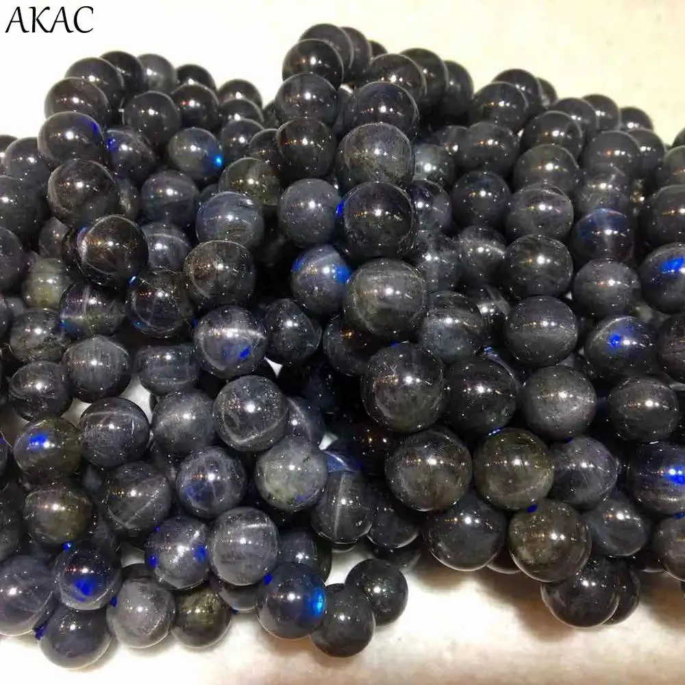approx10-10.5 approx18-19beads натуральный черный браслет из Лабрадорита бусины с синим блеском