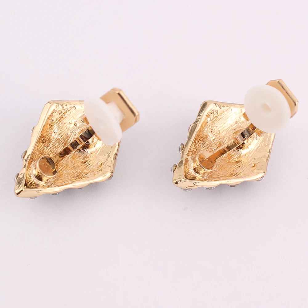 GRACE JUN Gold Black Shape Clip on Earrings for Women Elegant Rhinestone Clip Earrings No Ear Hole