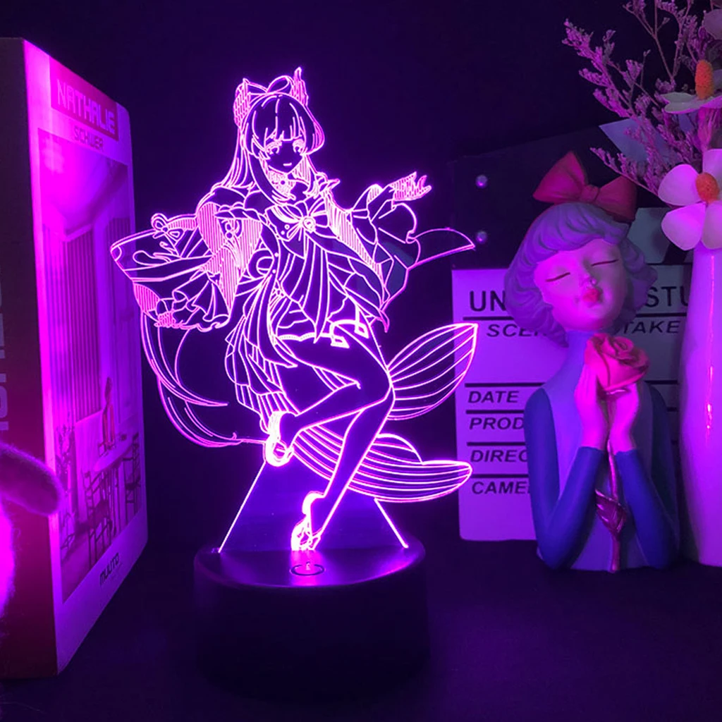 moon night light Anime Game Figure Yoimiya Night Light Demon Slayer 3D Lamp Genshin Impact Banana Fish Base And Acrylic Board Are Sold Separately bathroom night light