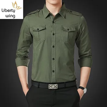 

Spring Autumn Mens Long Sleeve Single Breasted Lapel Cargo Shirt Safari Style Slim Fit Korean Plus Size M-5XL Camisa Masculina