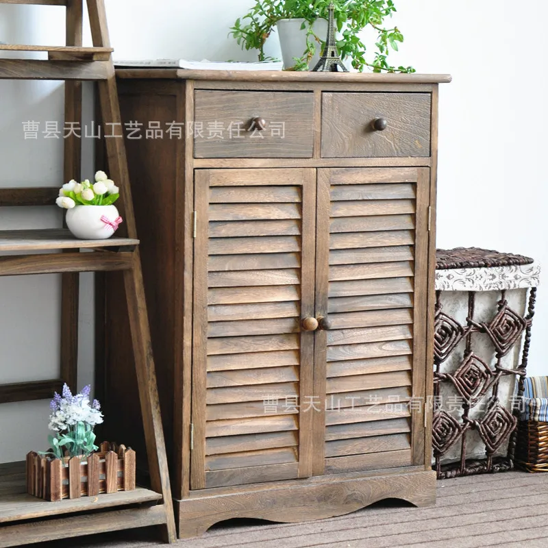 

Shoe Cabinet Solid Wood American-Style Entrance Cabinet Multi-functional Two-door Shutters Cabinet Storage Cabinets Living Room
