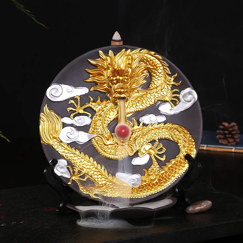 

2019 Decoracion Hogar Free Shipping Ceramic Aromatherapy Furnace Backflow Dragon Arrangement Room Antique Golden Pan Wholesale
