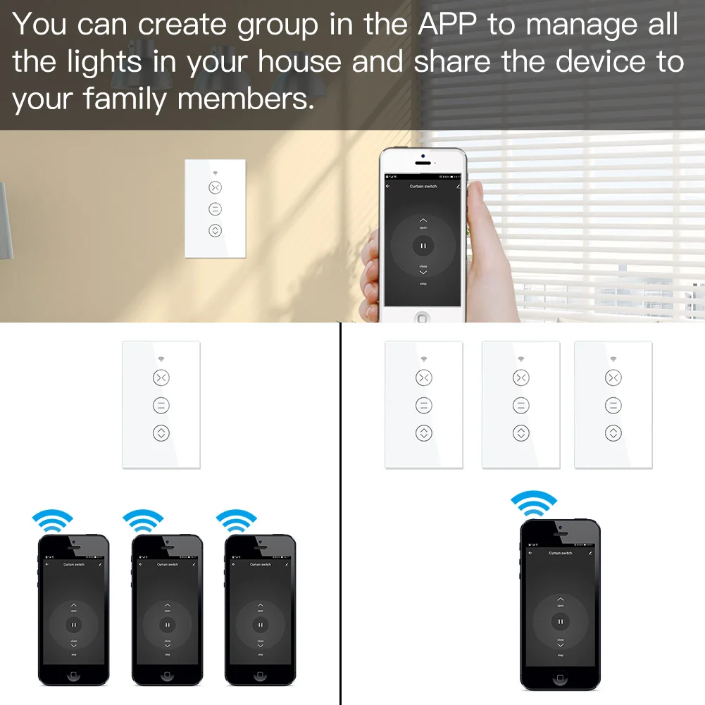 MOES Interruptor WiFi Persianas con RF433, Interruptor de Cortina Táctil  con Función de Percentage y Temporizador,Compatible con Alexa y Google  Home