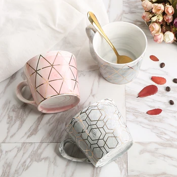 

Creative marble Phnom Penh ceramic mug with cover spoon coaster office water cup milk tea cup coffee lovers