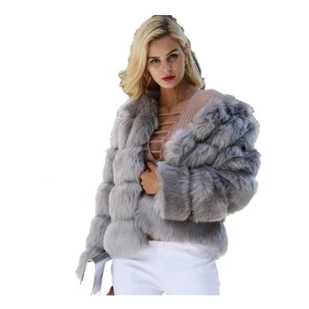 

2020 New Fashion Hot Fuzzy Grey Loose Imitation Fox Faux Fur Women Coat 225