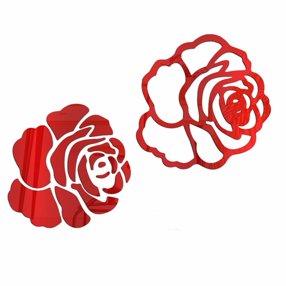 1pc Romantic Rose Flower Wall Sticker DIY Mirror Crystal Decor 3D Decals | Дом и сад