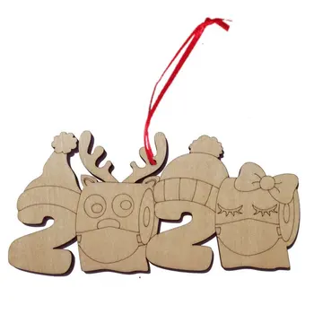 

2pcs Christmas Accessories Decorate Diy Hand Painting Pigment Christmas Tree 2020 Wood Tabletop Pendant