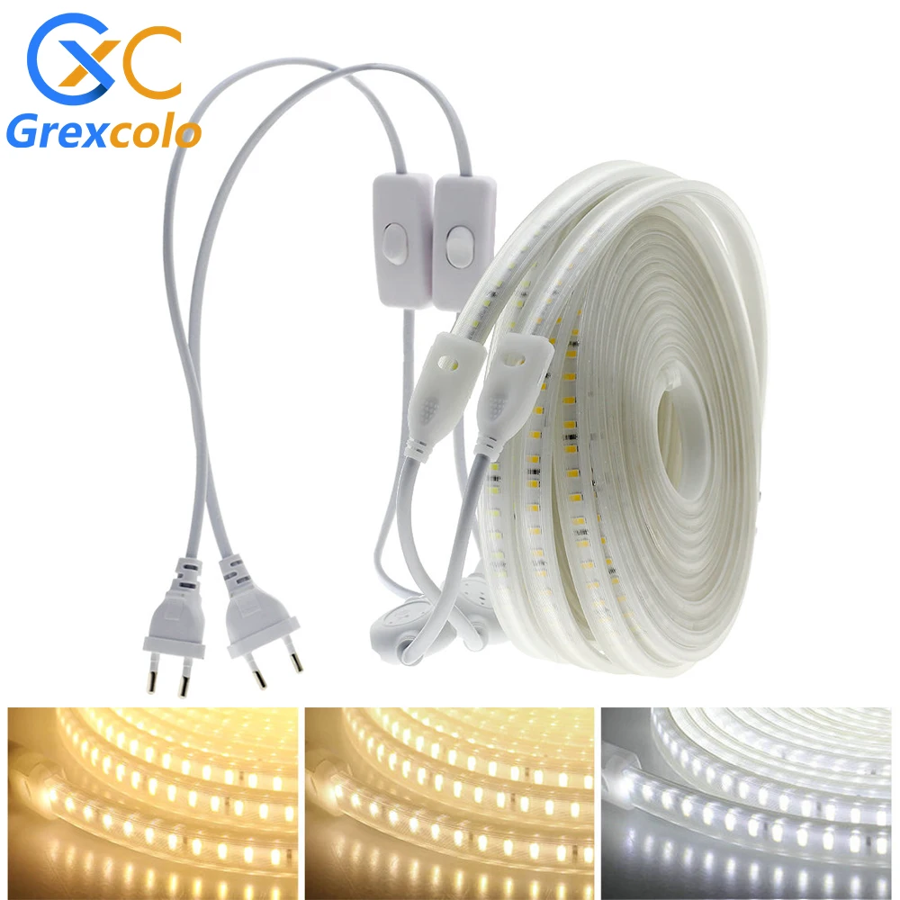 

High Brightness 220V LED Strip 120leds/m Soft Lighting Not Dazzling Flexible LED Light + Plug Waterproof Outdoor LED Strip Light