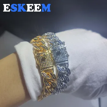 

Blue AAA CZ Hip Hop Jewelry Copper Jewelry Iced Out Cuban Link Bracelet 12MM Wide Multi Lengths Micro Pave Miami Bracelet